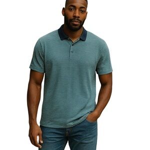 Jasper Conran Men Multicoloured Large Striped Polo S/S Shirt Golf Casual Office